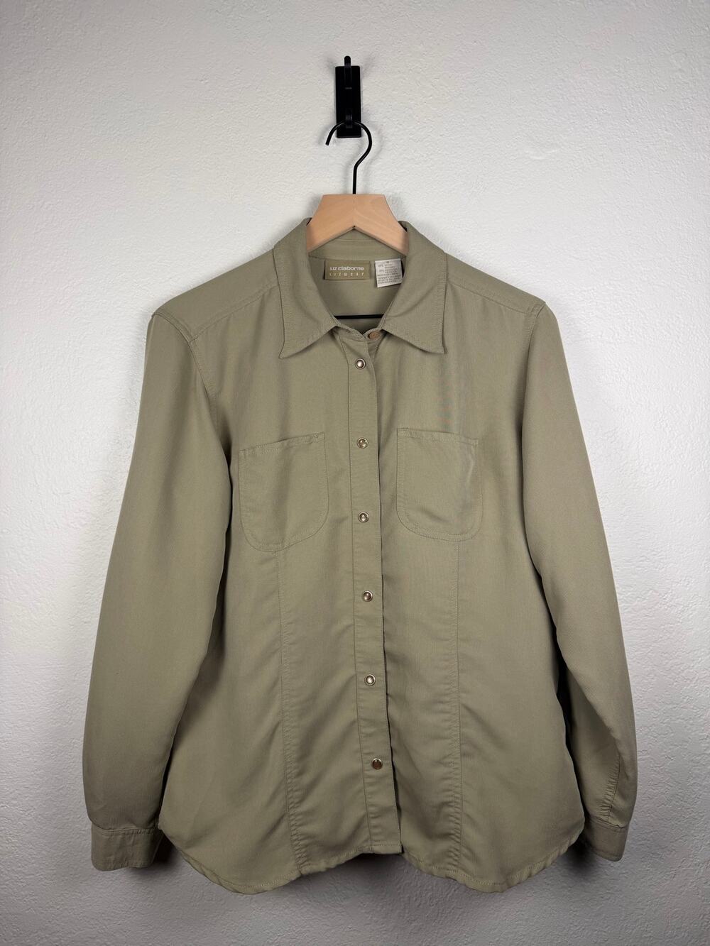 Vintage 90s Liz Claiborne Button Down Shirt Olive Green M Utility